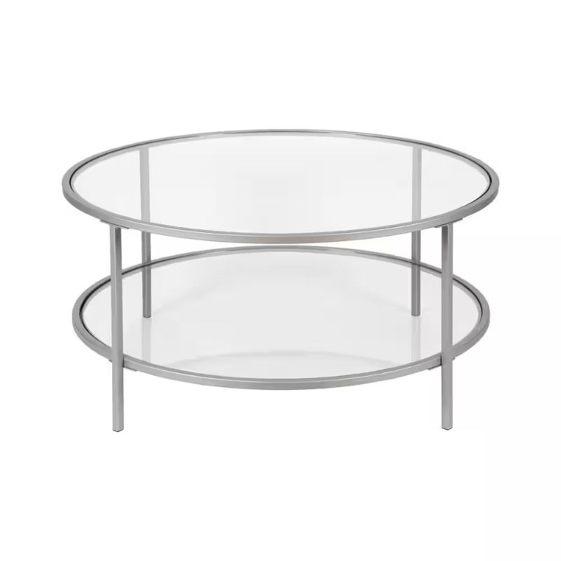 Photo 1 of Sivil Nickel Coffee Table with Glass Shelf