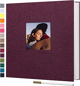Photo 1 of potricher 11x10.6 Inch Self Adhesive Photo Album Linen Cover 80 Pages Sticky 3x5 4x6 5x7 6x8 8x10 8.5x11 Magnetic DIY Scrapbook Photo Album with A Metallic Pen (Purple)