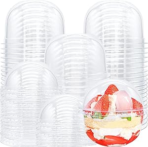 Photo 1 of 50 Pack 9 oz Clear Plastic Cups with Dome Lids,Disposable Dessert Party Cups(No Hole),PET Crystal Parfait Cups for Candy,Cold Drinks,Fruit,Smoothie,SundaeCupcake,Ice Cream