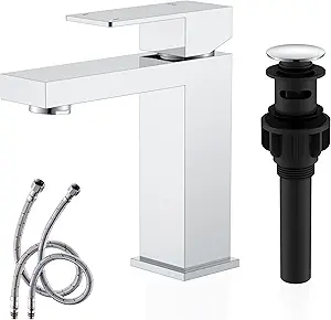 Photo 1 of KENES Chrome Bathroom Faucet Single Handle Bathroom Sink Faucet Lavatory Vanity Faucet with Pop Up Drain & Water Supply Lines LJ-9031-5