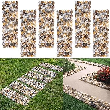 Photo 1 of 6 Pcs River Rock Stepping Stones, 16" L x 5.5" W Rectangles Outdoor Pavers Pebbles Polished Gravel for Garden Walkway Pathway