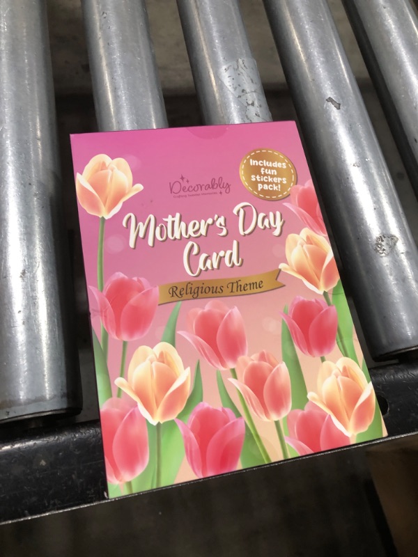 Photo 1 of Decorably Gold Foiled 5x7in Individual Religious Mothers Day Cards for Mom with Vibrant Tulip Cutout, Gold Ribbon and Die-Cut Heart Charm, Card Set with Envelope and Stickers, Printed Message Inside