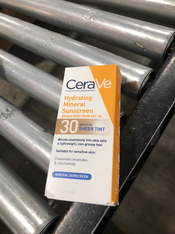 Photo 1 of CeraVe Hydrating Mineral Sunscreen SPF 30 with Sheer Tint, Tinted Mineral Sunscreen with Zinc Oxide & Titanium Dioxide, Blends Seamlessly For Healthy Glow, Medium, 1.7 Fluid Ounce