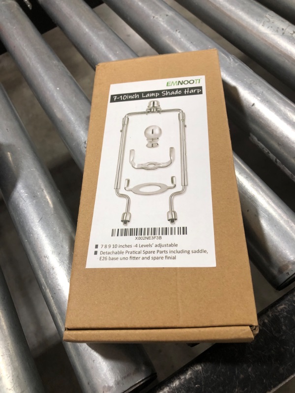 Photo 1 of 7 8 9 10 inch Lamp Shade Harp Holder,Adjustable Lamp Harp Kit,Fit Both Standard Lamp Rod and E26 Light Base UNO Fitter Adapter,with 2 Shade Attaching Finial Top (Silver Color - 1 Set)