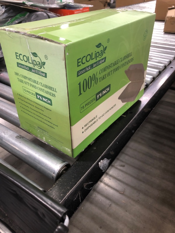 Photo 1 of ECOLipak 75 Pack Clamshell Take Out Food Containers, 100% Compostable To Go Containers Disposable, 9X6 inch Heavy-Duty To Go Boxes, Eco-Friendly Biodegradable To Go Containers For Food