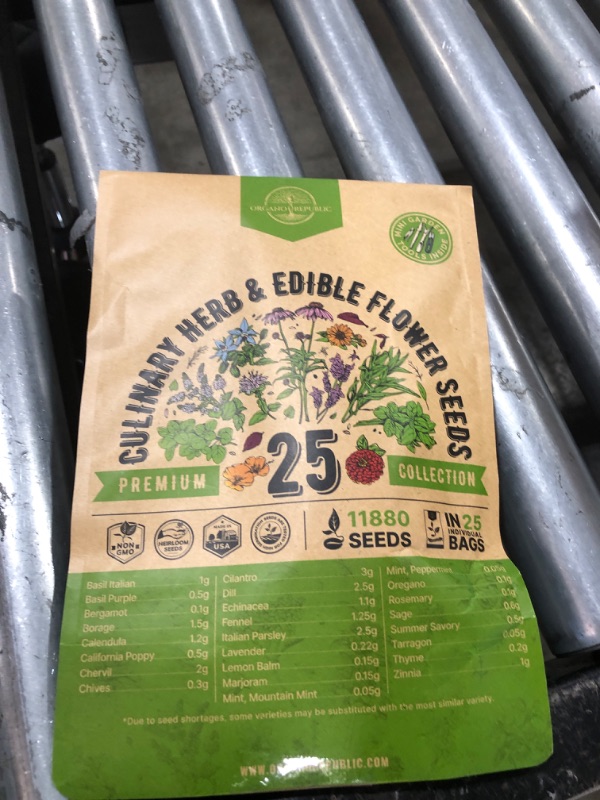 Photo 1 of 25 Culinary Herbs & Edible Flower Seed Variety Pack for Planting Indoor & Outdoors. 11900+ Non-GMO Heirloom Flower Seeds: Basil, Borage, Echinacea, Lavender, Oregano, Rosemary Seeds & More
