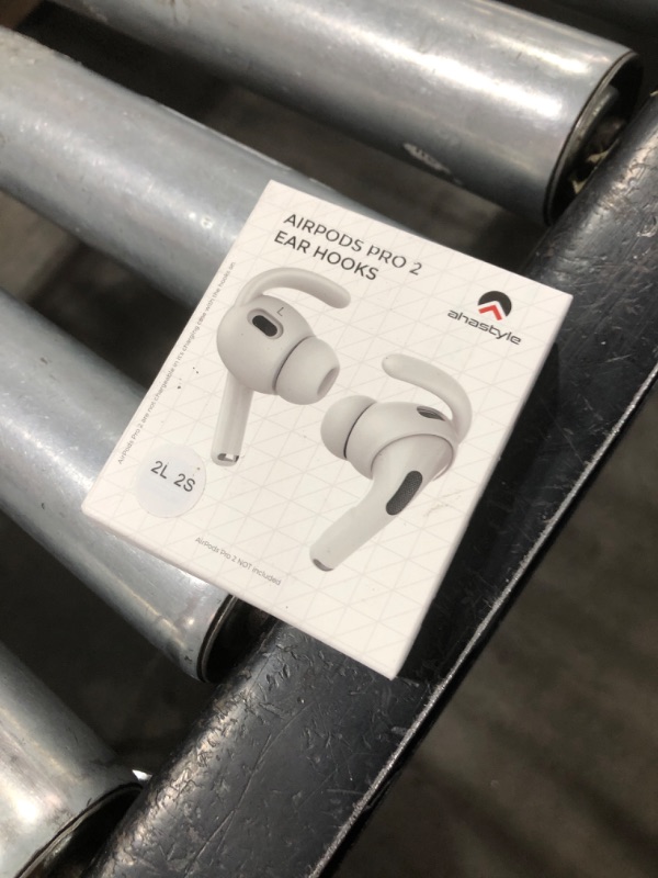 Photo 1 of AhaStyle 4 Pairs AirPods Pro 2 Ear Hooks?Added Storage Pouch? Anti-Slip Ear Covers Silicone Accessories Compatible with Apple AirPods Pro 2nd Generation (2 Large+2 Small, White)