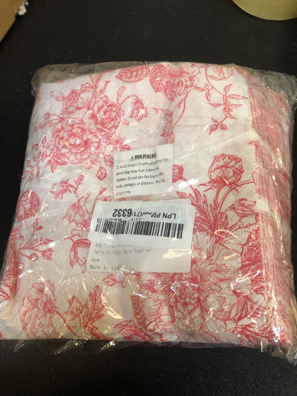 Photo 1 of 100 Floral Party Napkins Pink Floral Paper Napkins 6.5Inch Vintage Bouquet Flowers Disposable Cocktail Luncheon Napkins for Garden Tea Party Birthday Party Supplies