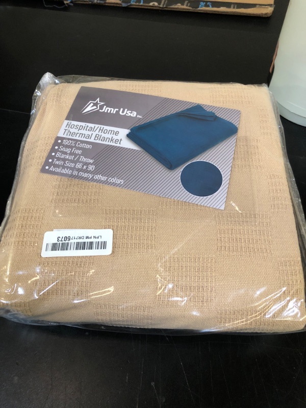 Photo 1 of 100% Cotton Blanket Twin Size 66x90 - Lightweight Breathable Waffle Weave Thermal Throw for Bed, Sofa & Couch - Soft Cozy, Durable Summer Bedding, All Season Comfort for Home, Travel & Camping, Beige