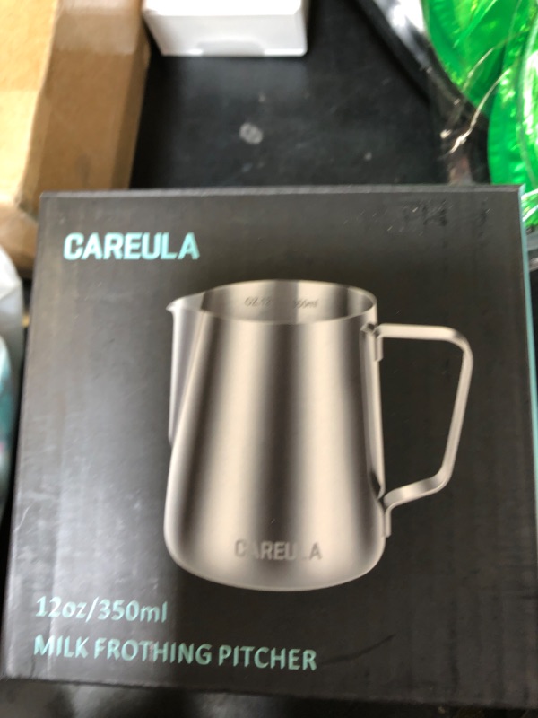Photo 1 of Milk Frothing Pitcher, 12oz Stainless Steel Milk Frother Cup Steaming Pitcher, Coffee Bar Cappuccino Espresso Machine Accessories Barista Tools, Metal Pitcher Milk Jug with Decorating Latte Art Pen