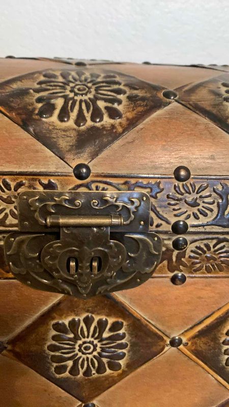 Photo 1 of WOODEN AND METAL STORAGE CHEST 25” X 9” H 15”