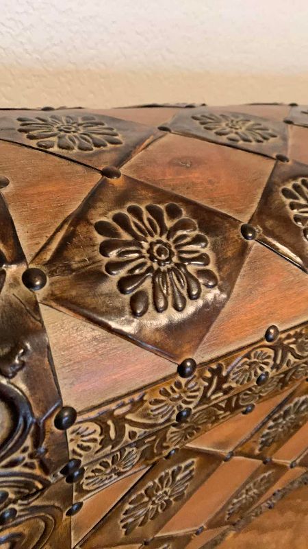Photo 1 of WOODEN AND METAL STORAGE CHEST 25” X 9” H 15”