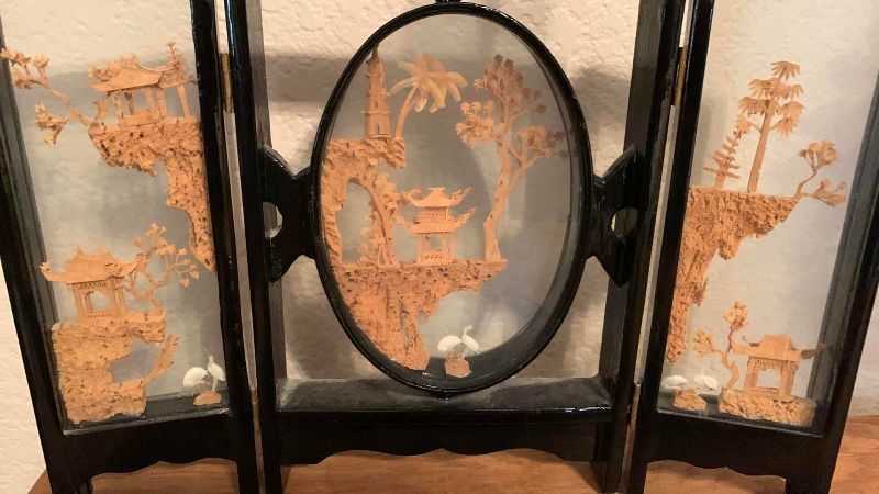 Photo 1 of CHINESE CORK SCULPTURE 12” X 9” AND CHOKIN PLATE