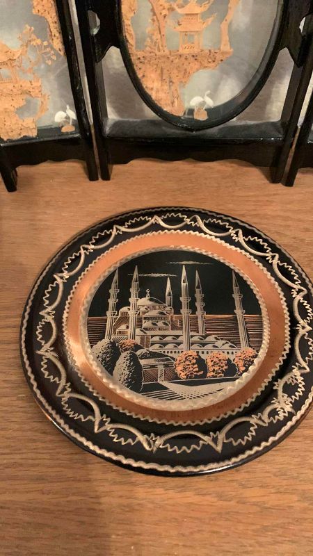 Photo 1 of CHINESE CORK SCULPTURE 12” X 9” AND CHOKIN PLATE