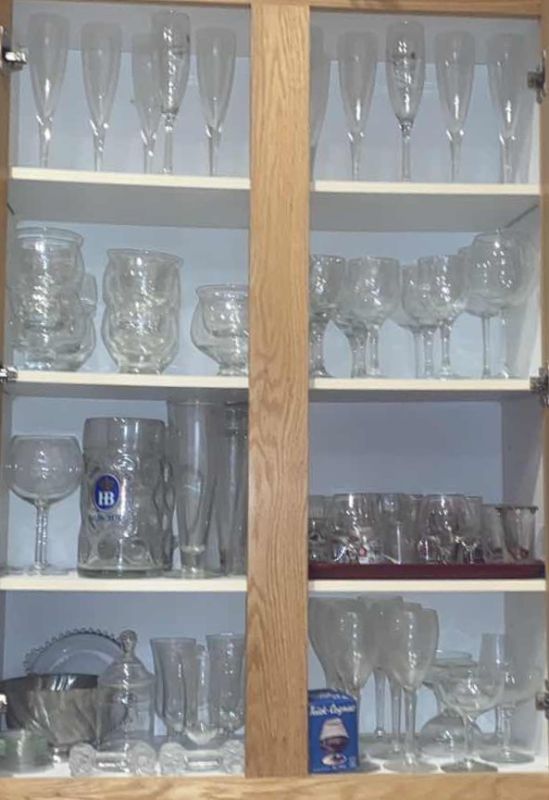 Photo 1 of CONTENTS OF CABINET-SHOT GLASSES, CORDIALS & STEM WARE