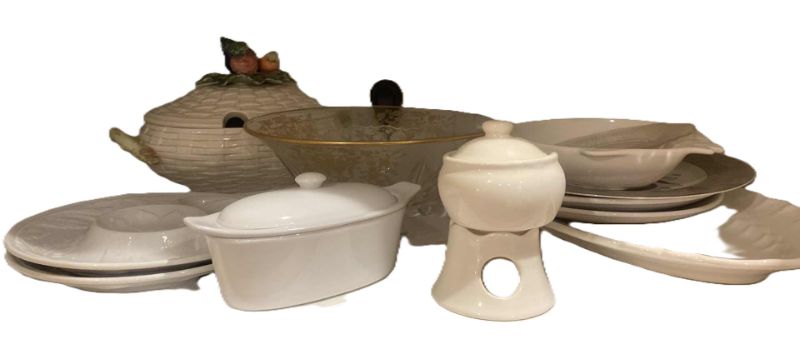 Photo 1 of CONTENTS OF CABINET - WHITE SERVE WARE