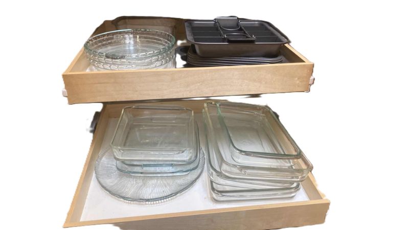 Photo 1 of CONTENTS OF CABINET-BAKEWARE GLASS & METAL