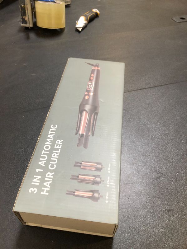 Photo 1 of 3 in 1 Rotating Curling Iron Set, Ceramic Automatic Curling Iron 3 Barrel(3/4”/1”/1.25”INCH), 60 MIN Auto Shut-Off, Anti-Tangle Automatic Hair Curler with 5 Temperature Double Voltage for Travel