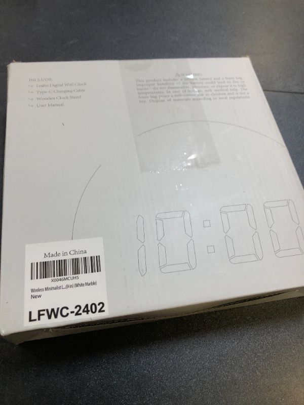 Photo 1 of Wireless Minimalist LED Digital Wall Clock– Rechargeable | Desk Holder Included | 12/24 Hour, Night Mode, Silent Clock | Room Decor for Kitchen, Living Room, Bedroom, Office (9 in) (White Marble)