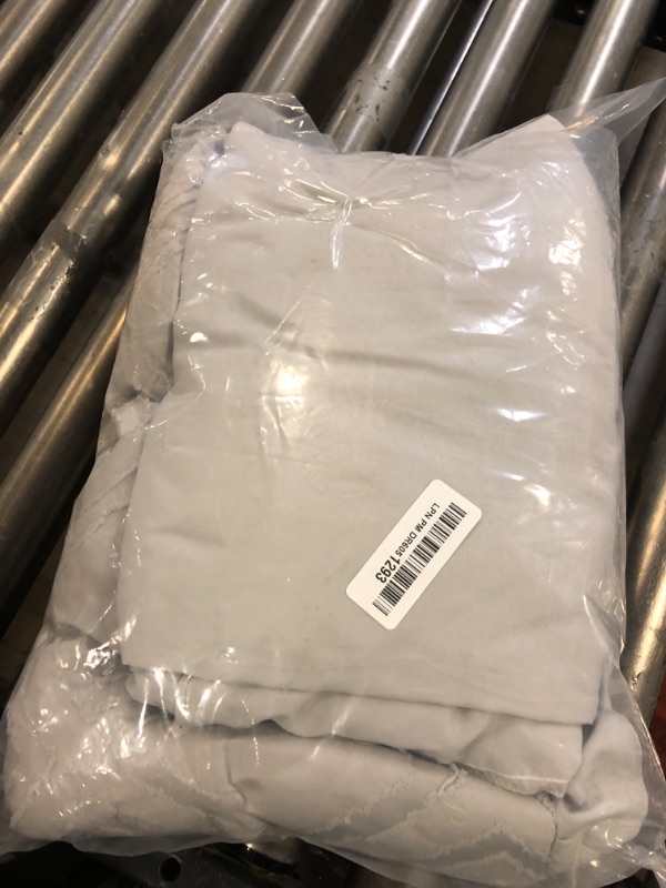 Photo 1 of Tufted Ruffle Crib Bedding Set 3 Pieces Baby Girls Boys Boho Quilted Comforter with Fitted Sheet and Bed Skirt - Cute Ruffled Shabby Chic Baby Bedding Soft Blanket Design Light Gray