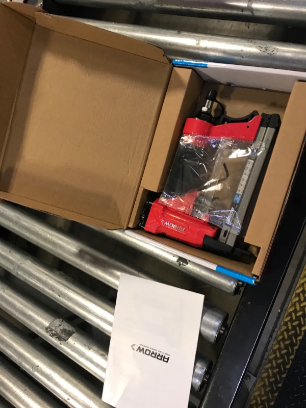 Photo 1 of Arrow PT50 Oil-Free Pneumatic Staple Gun, Professional Heavy-Duty Stapler for Wood, Upholstery, Carpet, Wire Fencing, Fits 1/4”, 5/16”, 3/8", 1/2", 9/16” Staples , Red