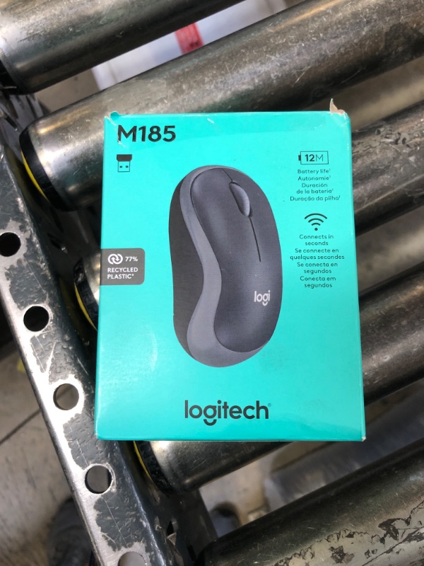 Photo 2 of Logitech M185 Wireless Mouse, 2.4GHz with USB Mini Receiver, 12-Month Battery Life, 1000 DPI Optical Tracking, Ambidextrous PC/Mac/Laptop - Swift Grey