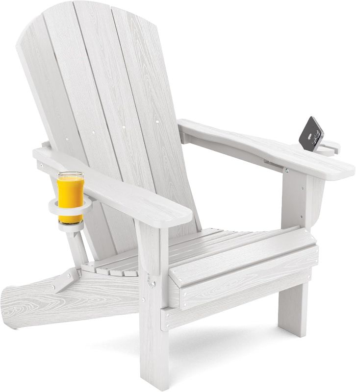 Photo 1 of SERWALL Adirondack Chair with Cup Holders - Composite Adirondack Chairs HDPE Outdoor Chairs All Weather Use- White
