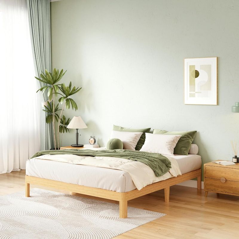 Photo 1 of ZIYOO 14 Inch Queen Size Natural Bamboo Platform Bed Frame