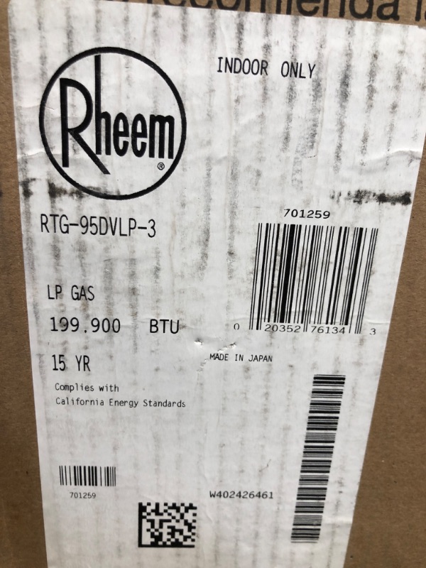 Photo 2 of Rheem RTG-95DVLP-3 High Efficiency Non-Condensing Indoor Tankless Liquid Propane Water Heater, 9.5 GPM