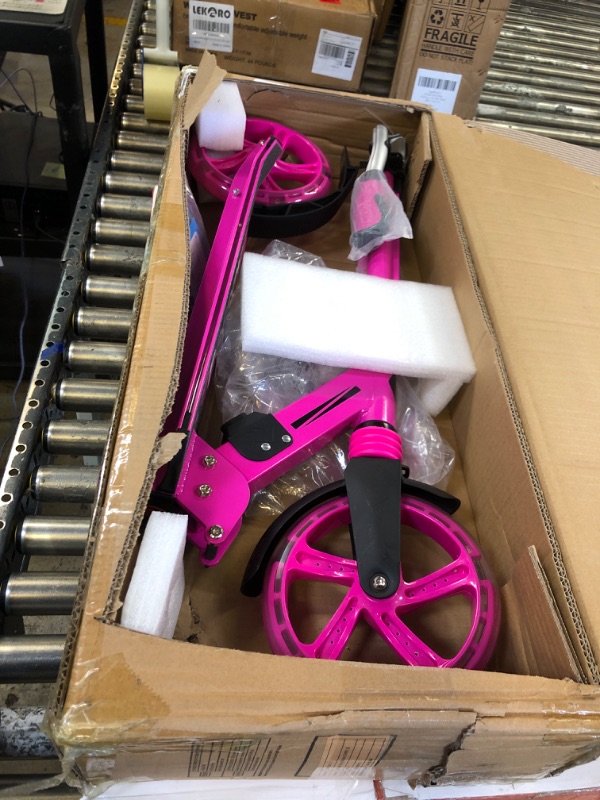 Photo 2 of BELEEV V8 Scooters for Kids Ages 6+ with Light-Up Wheel & Stem & Deck, 2 Wheel Folding Scooter for Adults Teens, 4 Adjustable Height, Lightweight Sport Commuter Scooter, up to 220lbs(Rose Pink)