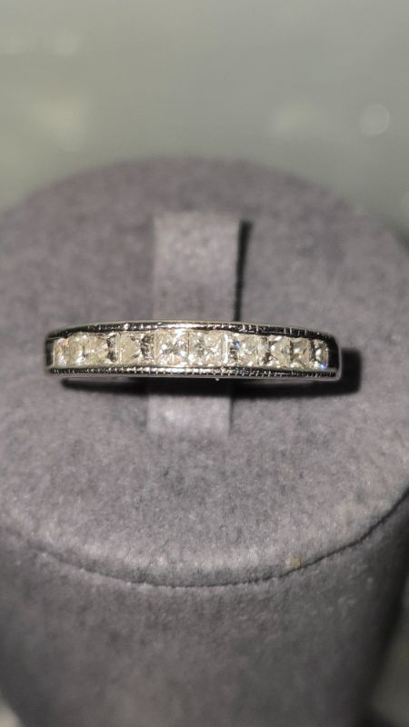 Photo 1 of 14K WHITE GOLD W. 3/4 CT PRINCESS CUT DIAMOND RING-2.96G SIZE 5 1/2