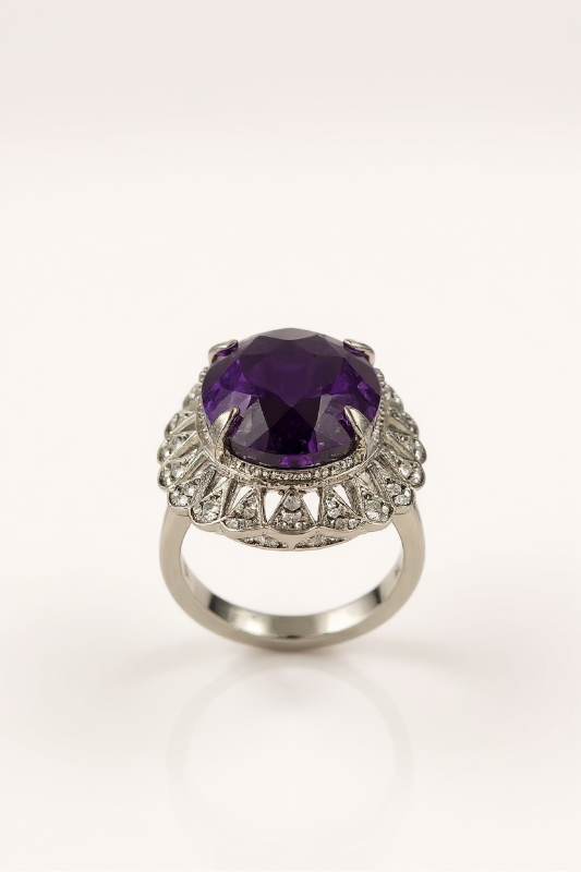 Photo 1 of 10K WHITE GOLD W. 10CT AMETHYST & .15CT DIAMOND RING-6G SIZE 7 #15