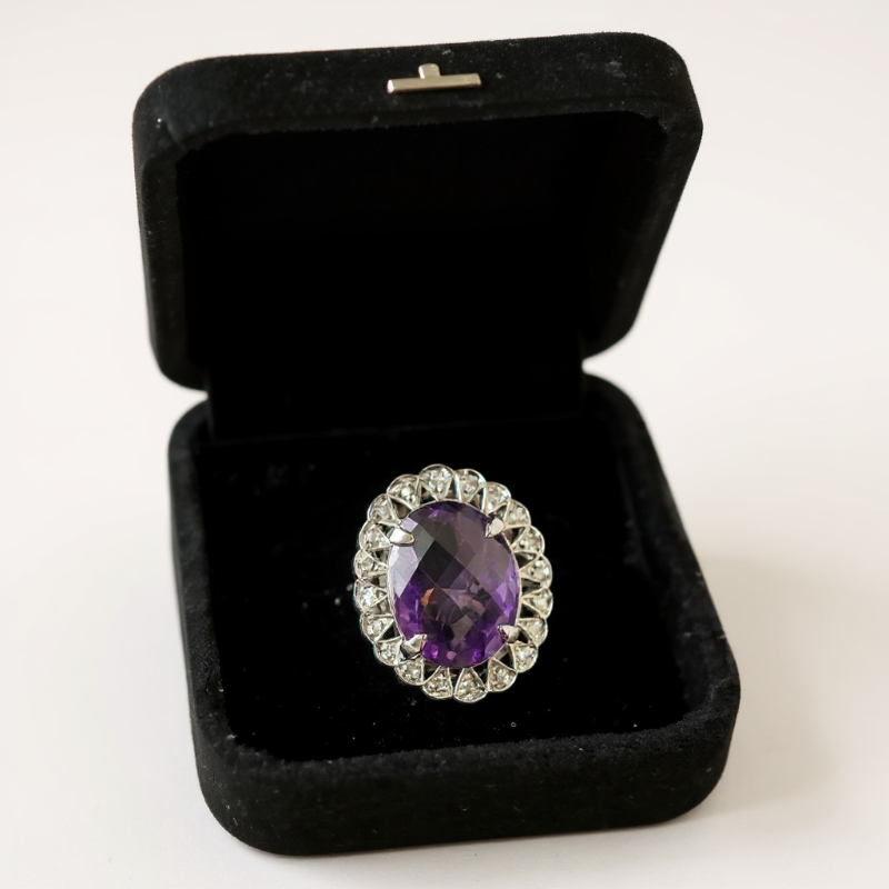 Photo 1 of 10K WHITE GOLD W. 10CT AMETHYST & .15CT DIAMOND RING-6G SIZE 7 #15