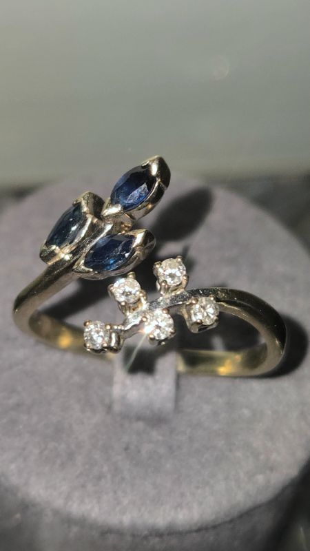 Photo 1 of 14K YELLOW GOLD W. .50CT SAPPHIRE & .25CT DIAMOND RING-4.5G SIZE 10 1/2