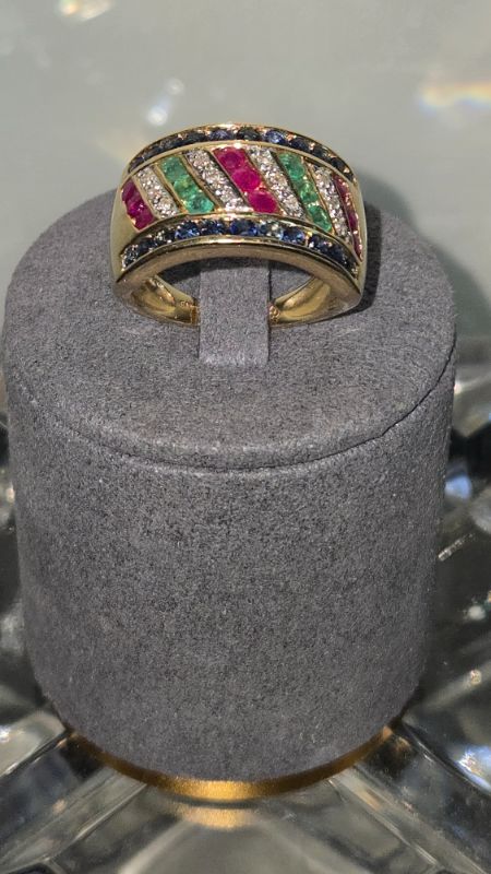 Photo 1 of 14K YELLOW GOLD BAND W. SAPPHIRE, RUBY & DIAMOND RING-6G SIZE 6 1/2