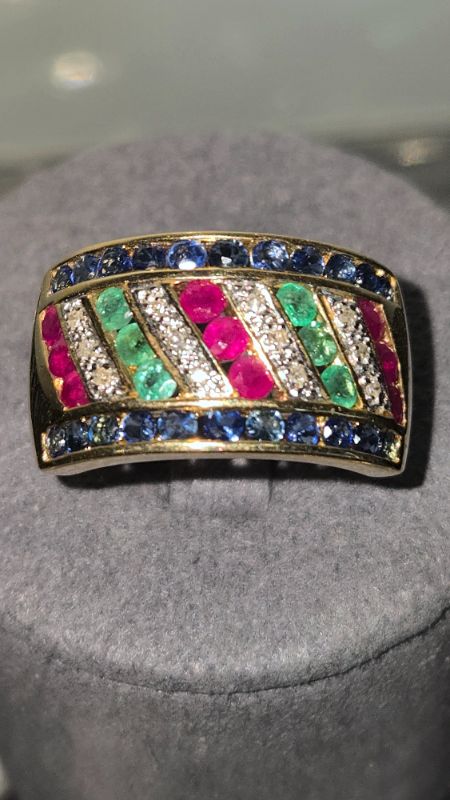 Photo 1 of 14K YELLOW GOLD BAND W. SAPPHIRE, RUBY & DIAMOND RING-6G SIZE 6 1/2