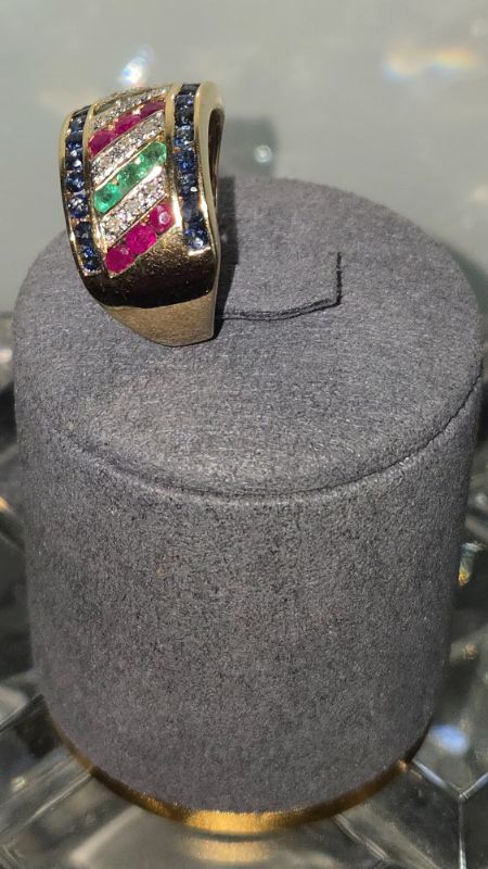 Photo 1 of 14K YELLOW GOLD BAND W. SAPPHIRE, RUBY & DIAMOND RING-6G SIZE 6 1/2
