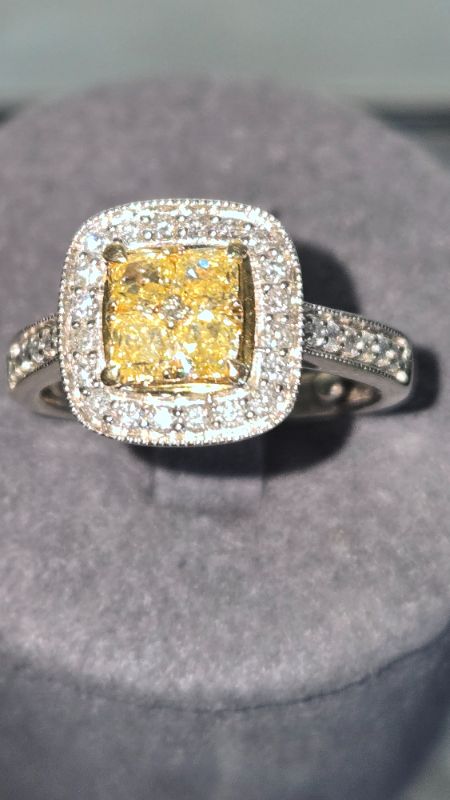 Photo 1 of 14K YELLOW GOLD W. .50CT FANCY YELLOW & .50CT DIAMOND RING-5.5G SIZE 6