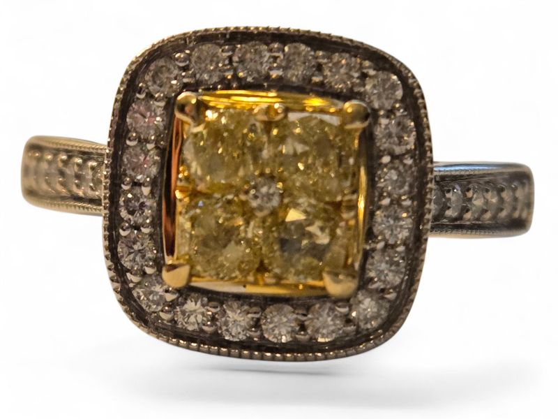 Photo 1 of 14K YELLOW GOLD W. .50CT FANCY YELLOW & .50CT DIAMOND RING-5.5G SIZE 6 #17
