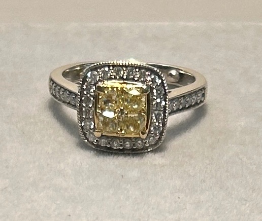 Photo 1 of 14K YELLOW GOLD W. .50CT FANCY YELLOW & .50CT DIAMOND RING-5.5G SIZE 6 #17