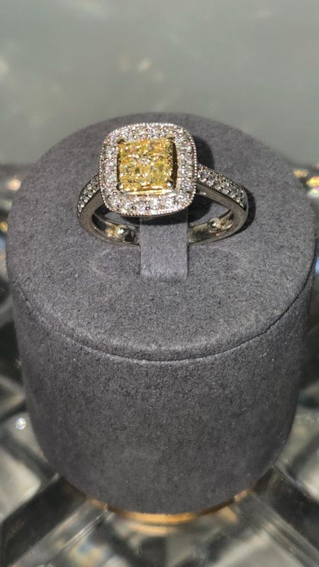 Photo 1 of 14K YELLOW GOLD W. .50CT FANCY YELLOW & .50CT DIAMOND RING-5.5G SIZE 6