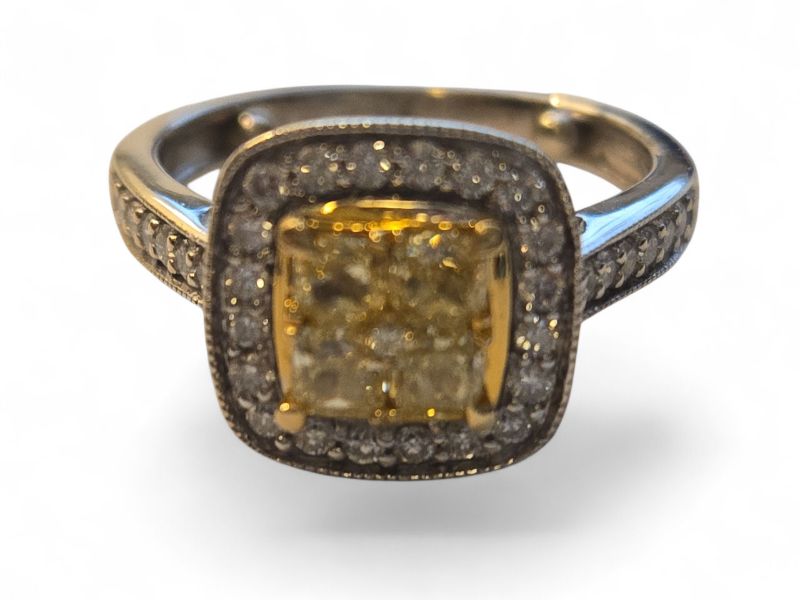Photo 1 of 14K YELLOW GOLD W. .50CT FANCY YELLOW & .50CT DIAMOND RING-5.5G SIZE 6 #17