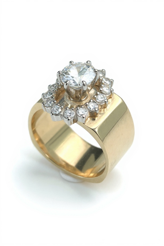 Photo 1 of 14K YELLOW GOLD W. 1CT CENTER DIAMOND .50 SURROUNDING DIAMOND RING-10G SIZE 6 1/2 #23