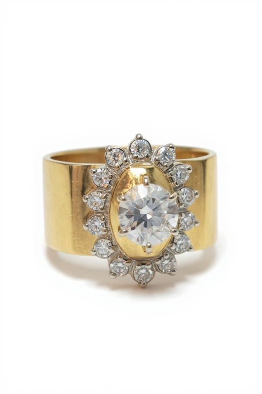 Photo 1 of 14K YELLOW GOLD W. 1CT CENTER DIAMOND .50 SURROUNDING DIAMOND RING-10G SIZE 6 1/2 #23