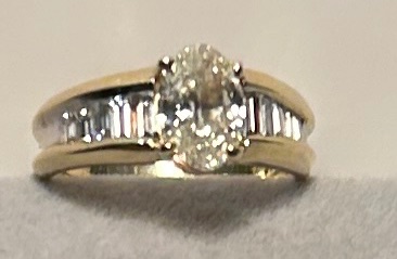 Photo 1 of 14K YELLOW GOLD W. 1CT OVAL DIAMOND & .50CT BAGUETTE DIAMOND RING-4.4G SIZE 6 #27