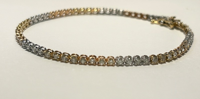 Photo 1 of 18K YELLOW  GOLD & WHITE GOLD w 3cwt DIAMOND TENNIS BRACELET-5G LENGTH 7”  #31