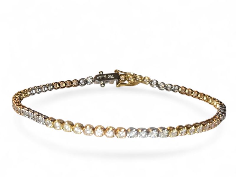 Photo 1 of 18K YELLOW GOLD & WHITE GOLD w 3cwt DIAMOND TENNIS BRACELET-5G LENGTH 7” #31