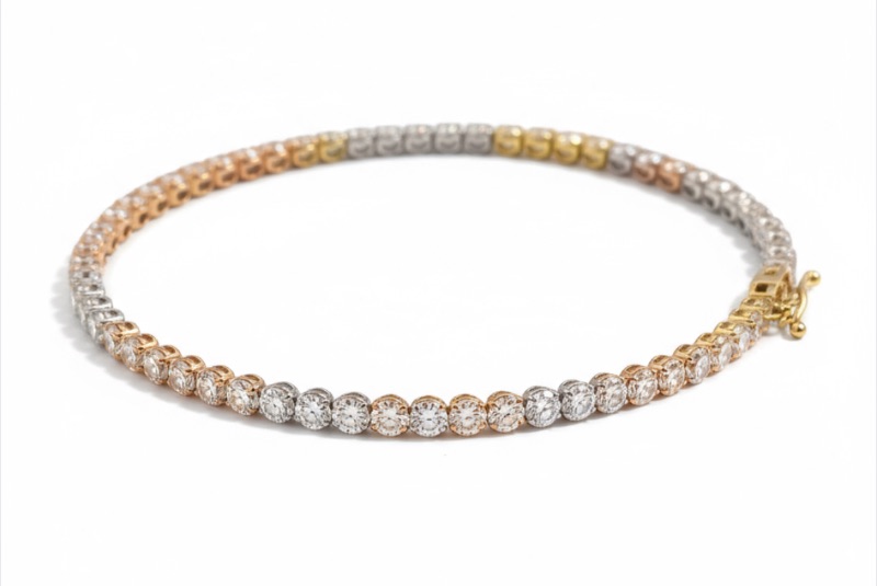 Photo 1 of 18K YELLOW  GOLD & WHITE GOLD w 3cwt DIAMOND TENNIS BRACELET-5G LENGTH 7”  #31