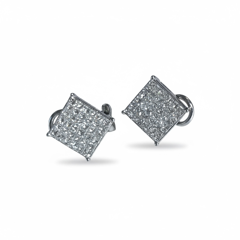 Photo 1 of 18K WHITE GOLD W 2CT DIAMOND PAVE EARRINGS-6.3G. #33
