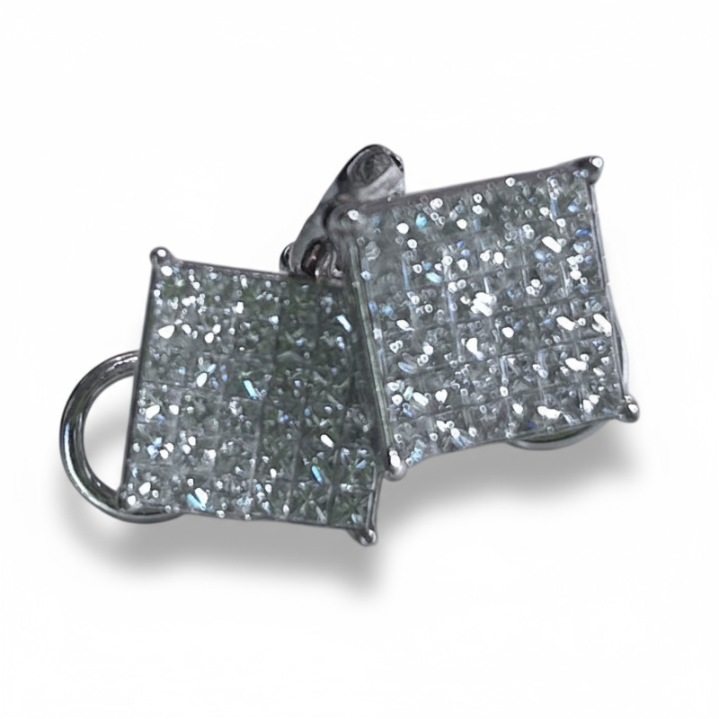 Photo 1 of 18K WHITE GOLD W 2CT DIAMOND PAVE EARRINGS-6.3G. #33